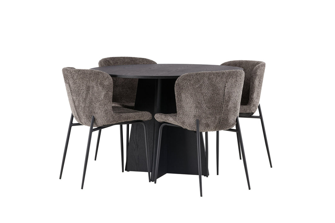 Venture Home Bootcut Round Dining Table - Black / Black Fanéer +Modesto Dining Chair - Grey / Smoked Black Boucle _4