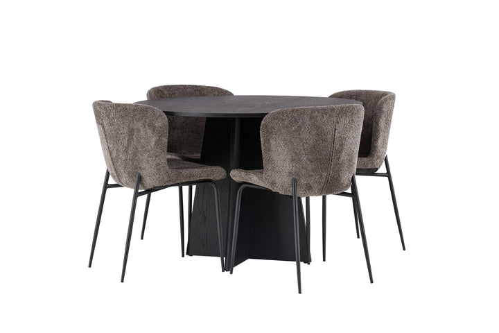 Venture Home Bootcut Round Dining Table - Black / Black Fanéer +Modesto Dining Chair - Grey / Smoked Black Boucle _4
