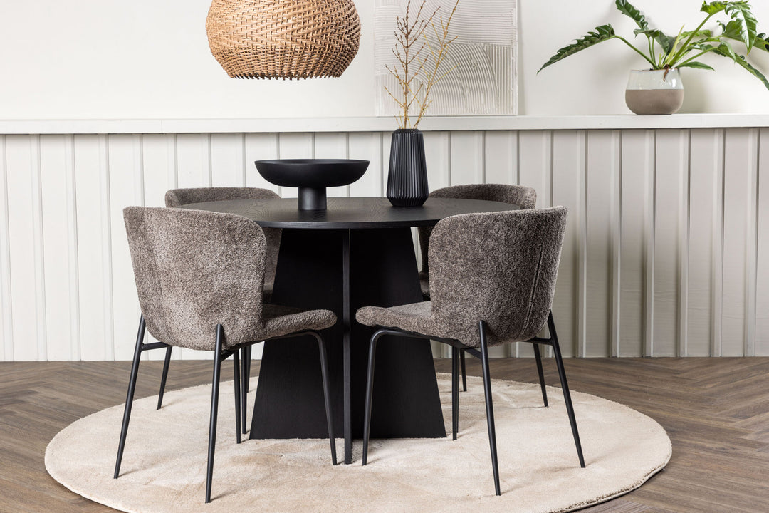 Venture Home Bootcut Round Dining Table - Black / Black Fanéer +Modesto Dining Chair - Grey / Smoked Black Boucle _4