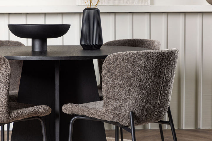 Venture Home Bootcut Round Dining Table - Black / Black Fanéer +Modesto Dining Chair - Grey / Smoked Black Boucle _4