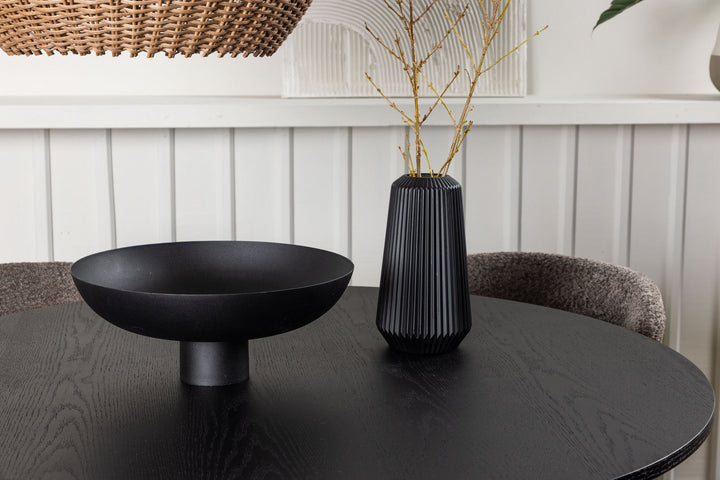 Venture Home Bootcut Round Dining Table - Black / Black Fanéer +Modesto Dining Chair - Grey / Smoked Black Boucle _4