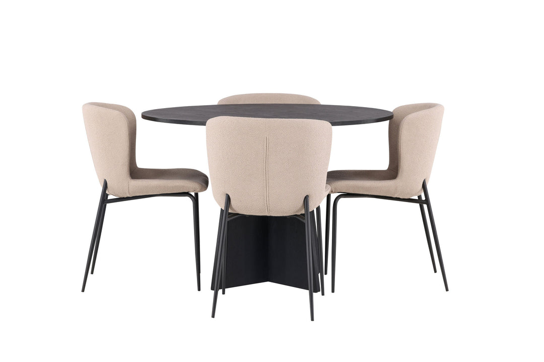 Venture Home Bootcut Round Dining Table - Black / Black Fanéer +Modesto Dining Chair - Beige / Beige Boucle _4