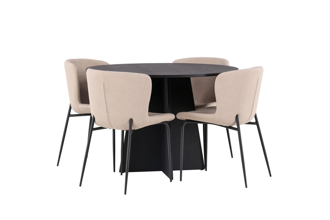 Venture Home Bootcut Round Dining Table - Black / Black Fanéer +Modesto Dining Chair - Beige / Beige Boucle _4
