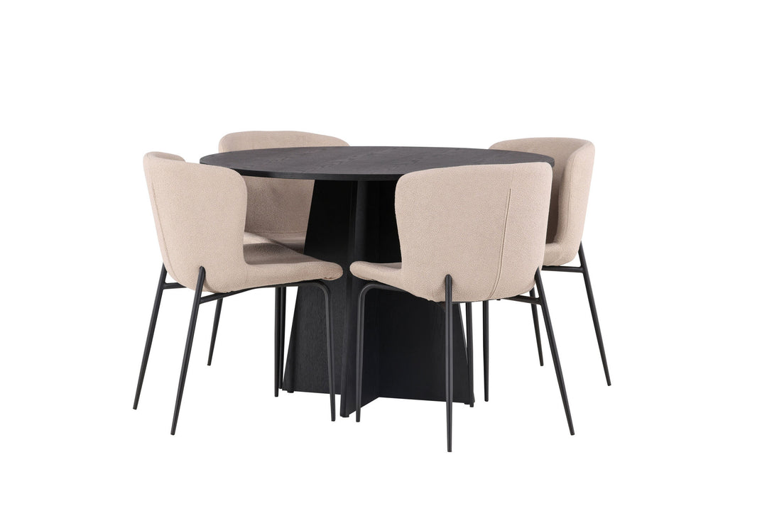 Venture Home Bootcut Round Dining Table - Black / Black Fanéer +Modesto Dining Chair - Beige / Beige Boucle _4