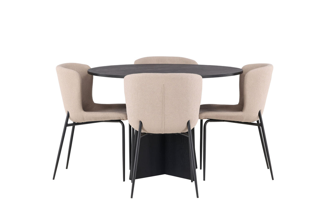 Venture Home Bootcut Round Dining Table - Black / Black Fanéer +Modesto Dining Chair - Beige / Beige Boucle _4