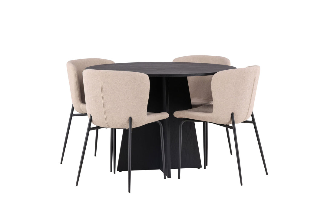 Venture Home Bootcut Round Dining Table - Black / Black Fanéer +Modesto Dining Chair - Beige / Beige Boucle _4