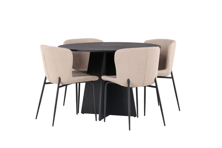 Venture Home Bootcut Round Dining Table - Black / Black Fanéer +Modesto Dining Chair - Beige / Beige Boucle _4