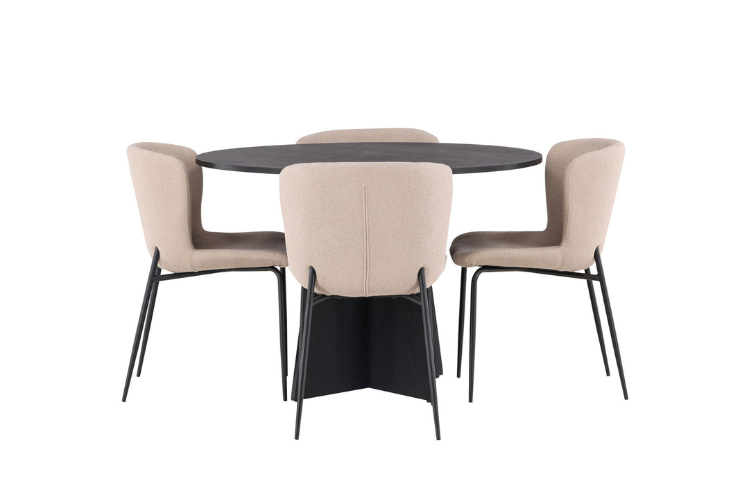 Venture Home Bootcut Round Dining Table - Black / Black Fanéer +Modesto Dining Chair - Beige / Beige Boucle _4
