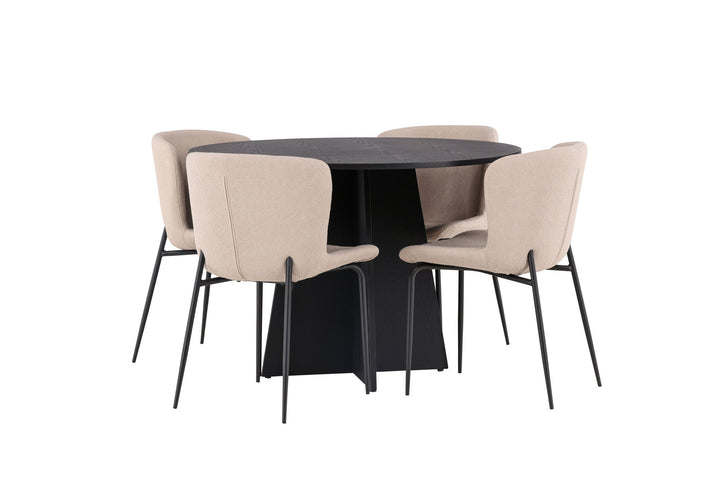 Venture Home Bootcut Round Dining Table - Black / Black Fanéer +Modesto Dining Chair - Beige / Beige Boucle _4