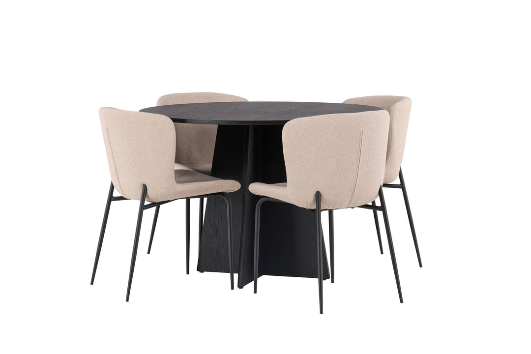 Venture Home Bootcut Round Dining Table - Black / Black Fanéer +Modesto Dining Chair - Beige / Beige Boucle _4