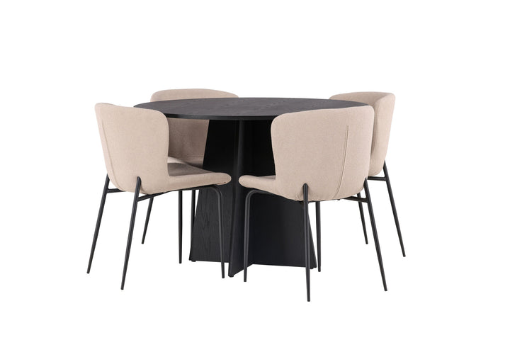 Venture Home Bootcut Round Dining Table - Black / Black Fanéer +Modesto Dining Chair - Beige / Beige Boucle _4