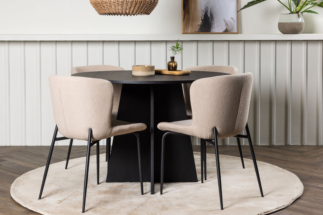 Venture Home Bootcut Round Dining Table - Black / Black Fanéer +Modesto Dining Chair - Beige / Beige Boucle _4