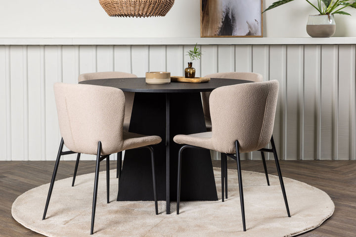 Venture Home Bootcut Round Dining Table - Black / Black Fanéer +Modesto Dining Chair - Beige / Beige Boucle _4