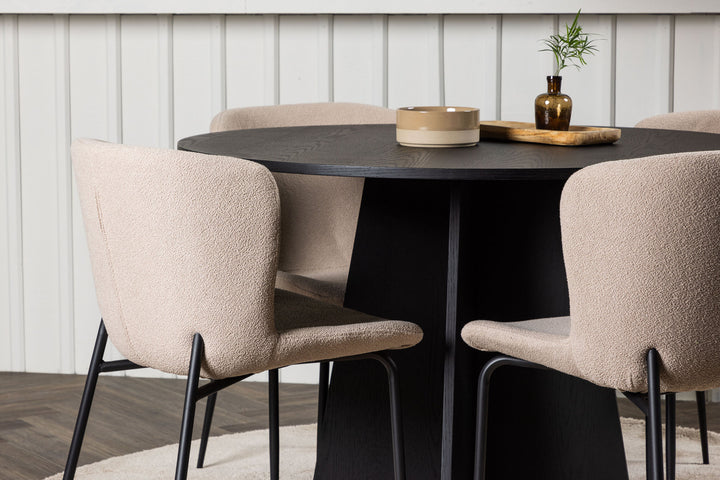 Venture Home Bootcut Round Dining Table - Black / Black Fanéer +Modesto Dining Chair - Beige / Beige Boucle _4