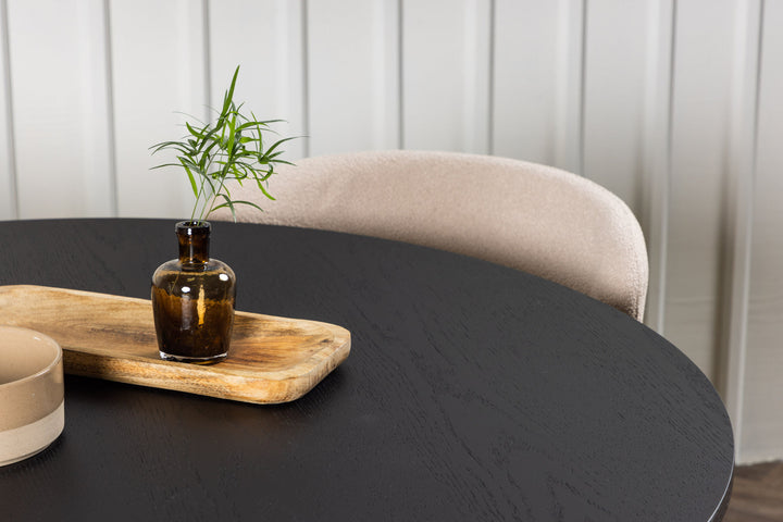 Venture Home Bootcut Round Dining Table - Black / Black Fanéer +Modesto Dining Chair - Beige / Beige Boucle _4