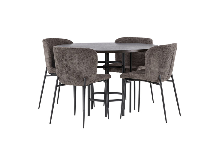 Venture Home Copenhagen Dining Table - Black / Mocca Veneer +Modesto Dining Chair - Grey / Smoked Black Boucle _4