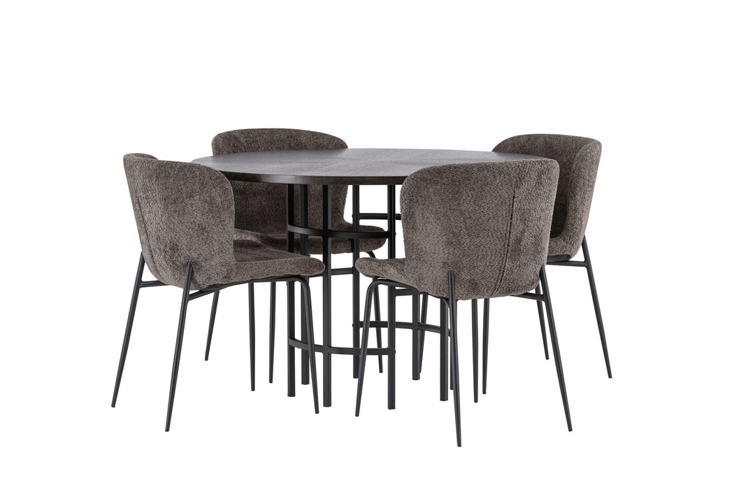 Venture Home Copenhagen Dining Table - Black / Mocca Veneer +Modesto Dining Chair - Grey / Smoked Black Boucle _4