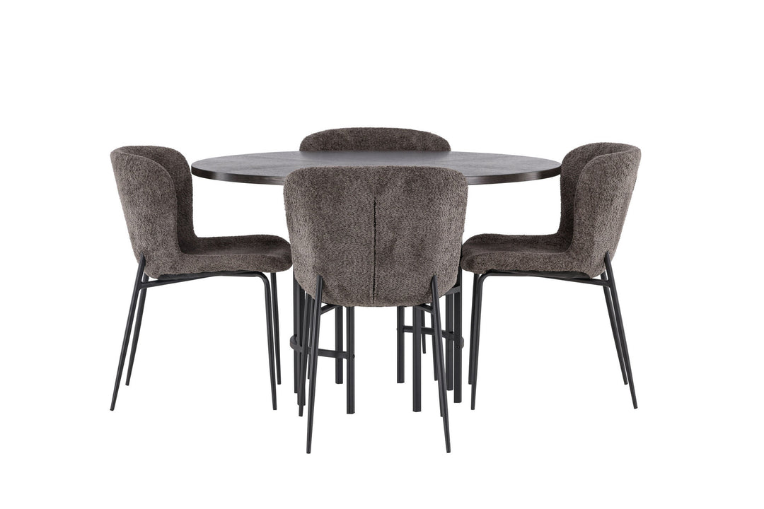 Venture Home Copenhagen Dining Table - Black / Mocca Veneer +Modesto Dining Chair - Grey / Smoked Black Boucle _4