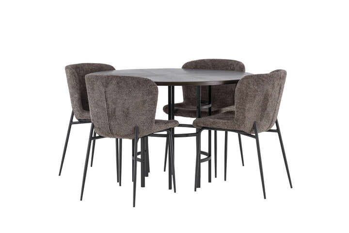 Venture Home Copenhagen Dining Table - Black / Mocca Veneer +Modesto Dining Chair - Grey / Smoked Black Boucle _4