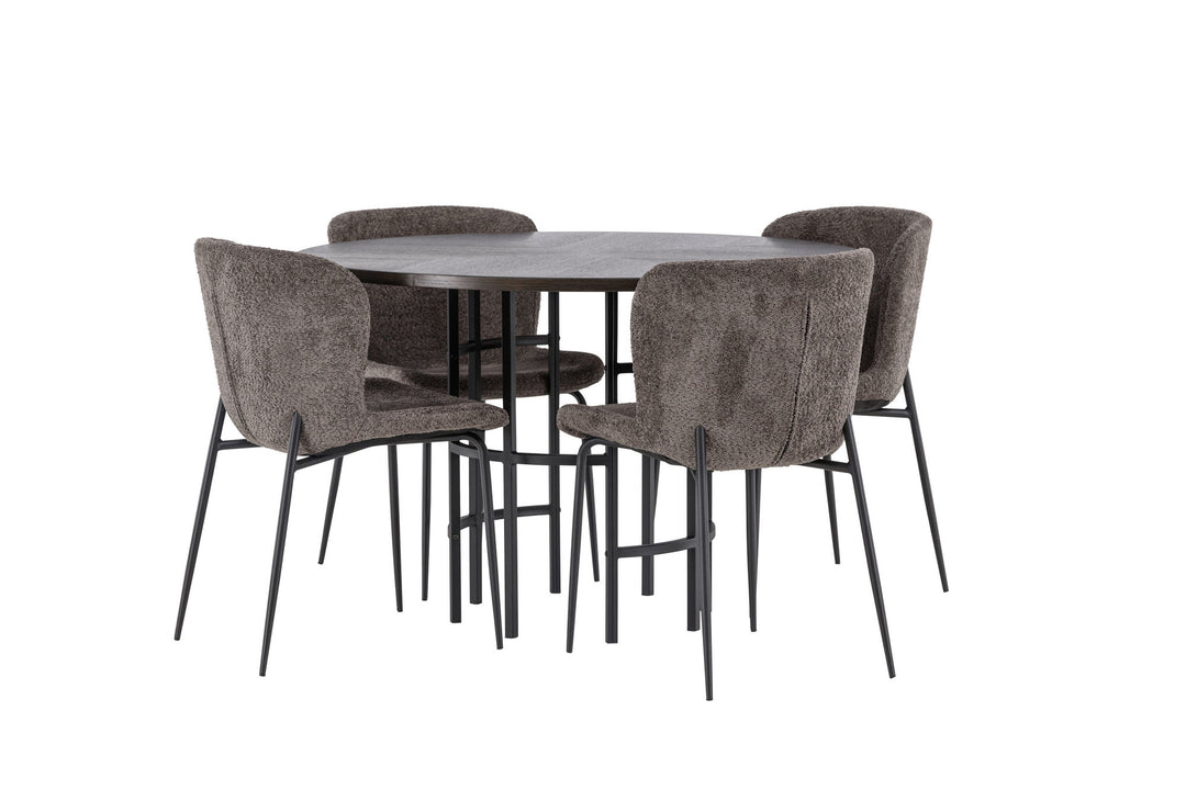 Venture Home Copenhagen Dining Table - Black / Mocca Veneer +Modesto Dining Chair - Grey / Smoked Black Boucle _4