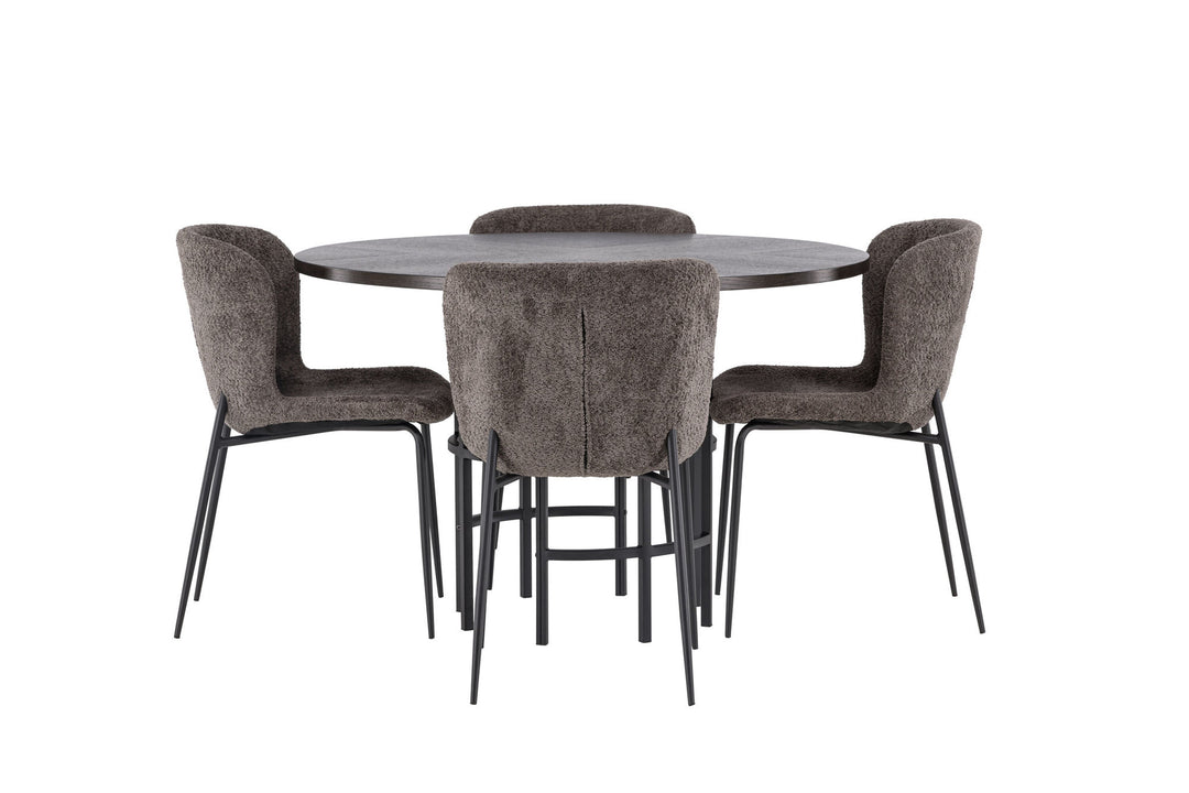 Venture Home Copenhagen Dining Table - Black / Mocca Veneer +Modesto Dining Chair - Grey / Smoked Black Boucle _4