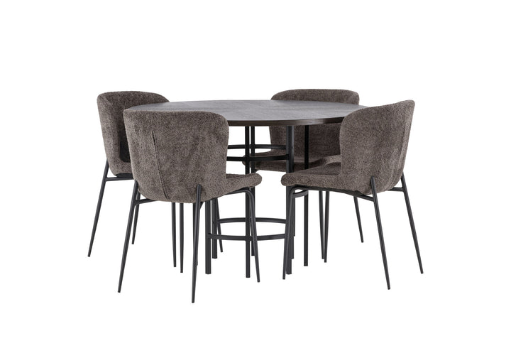 Venture Home Copenhagen Dining Table - Black / Mocca Veneer +Modesto Dining Chair - Grey / Smoked Black Boucle _4