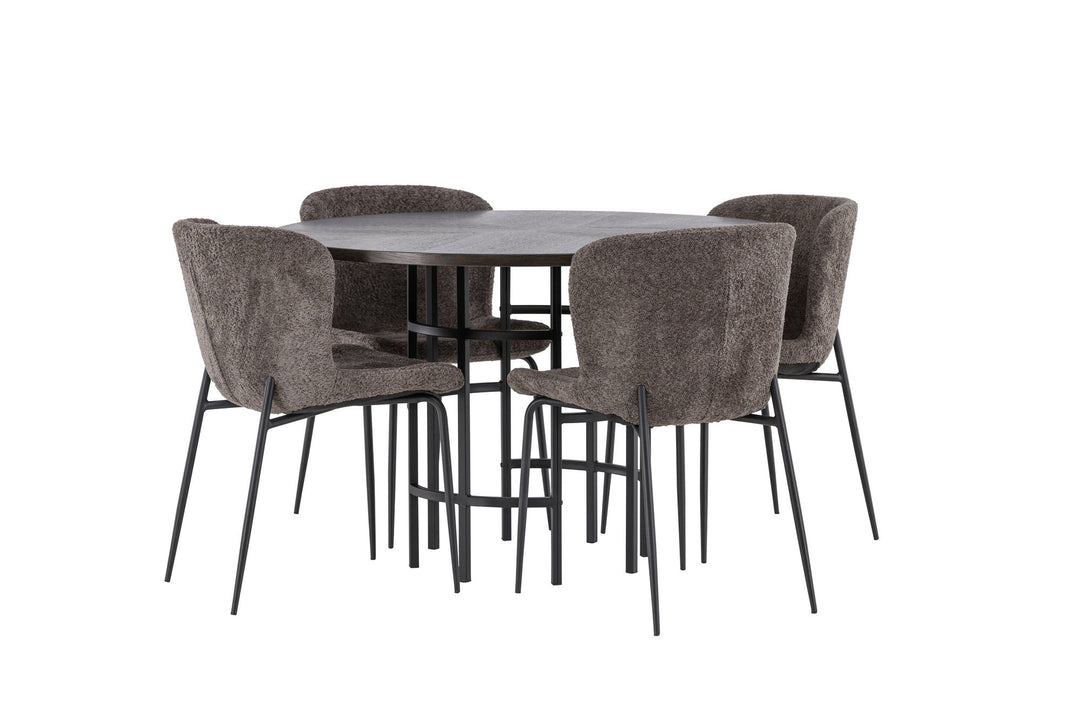 Venture Home Copenhagen Dining Table - Black / Mocca Veneer +Modesto Dining Chair - Grey / Smoked Black Boucle _4