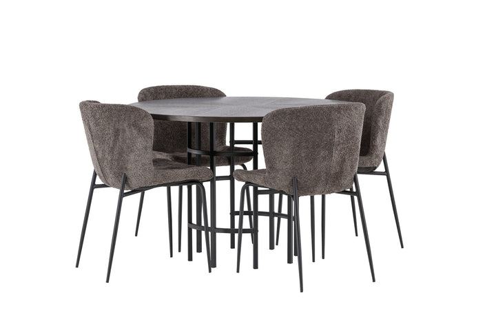 Venture Home Copenhagen Dining Table - Black / Mocca Veneer +Modesto Dining Chair - Grey / Smoked Black Boucle _4