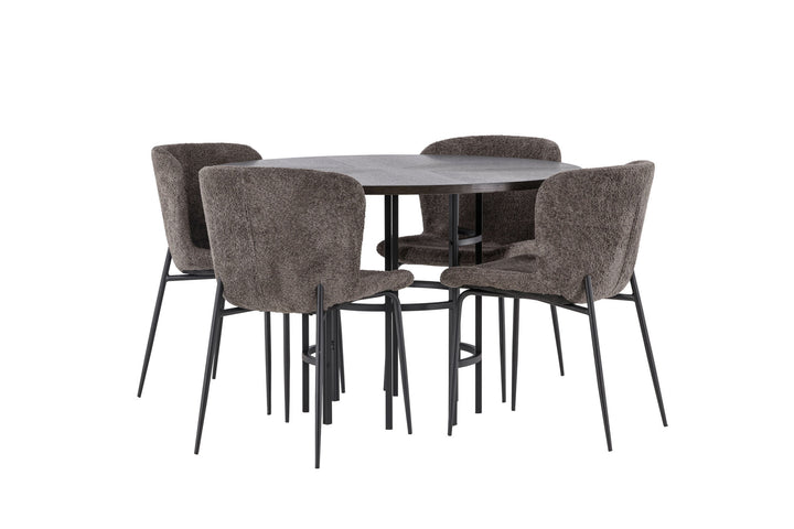 Venture Home Copenhagen Dining Table - Black / Mocca Veneer +Modesto Dining Chair - Grey / Smoked Black Boucle _4