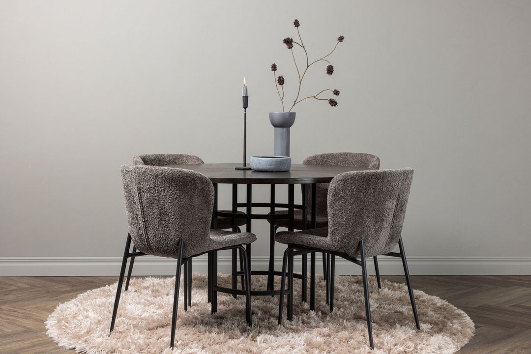 Venture Home Copenhagen Dining Table - Black / Mocca Veneer +Modesto Dining Chair - Grey / Smoked Black Boucle _4
