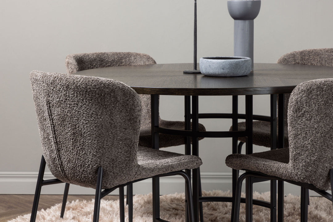 Venture Home Copenhagen Dining Table - Black / Mocca Veneer +Modesto Dining Chair - Grey / Smoked Black Boucle _4