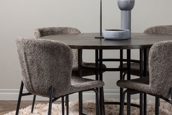 Venture Home Copenhagen Dining Table - Black / Mocca Veneer +Modesto Dining Chair - Grey / Smoked Black Boucle _4