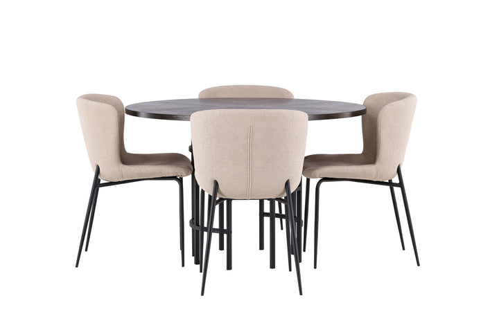 Venture Home Copenhagen Dining Table - Black / Mocca Veneer +Modesto Dining Chair - Beige / Beige Boucle _4