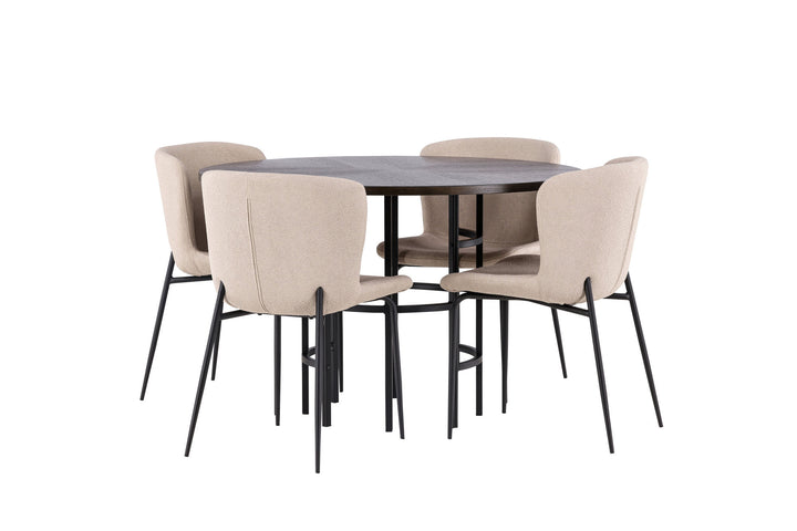 Venture Home Copenhagen Dining Table - Black / Mocca Veneer +Modesto Dining Chair - Beige / Beige Boucle _4