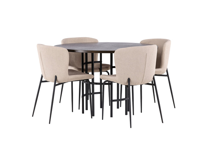 Venture Home Copenhagen Dining Table - Black / Mocca Veneer +Modesto Dining Chair - Beige / Beige Boucle _4