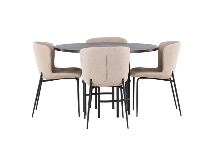 Venture Home Copenhagen Dining Table - Black / Mocca Veneer +Modesto Dining Chair - Beige / Beige Boucle _4