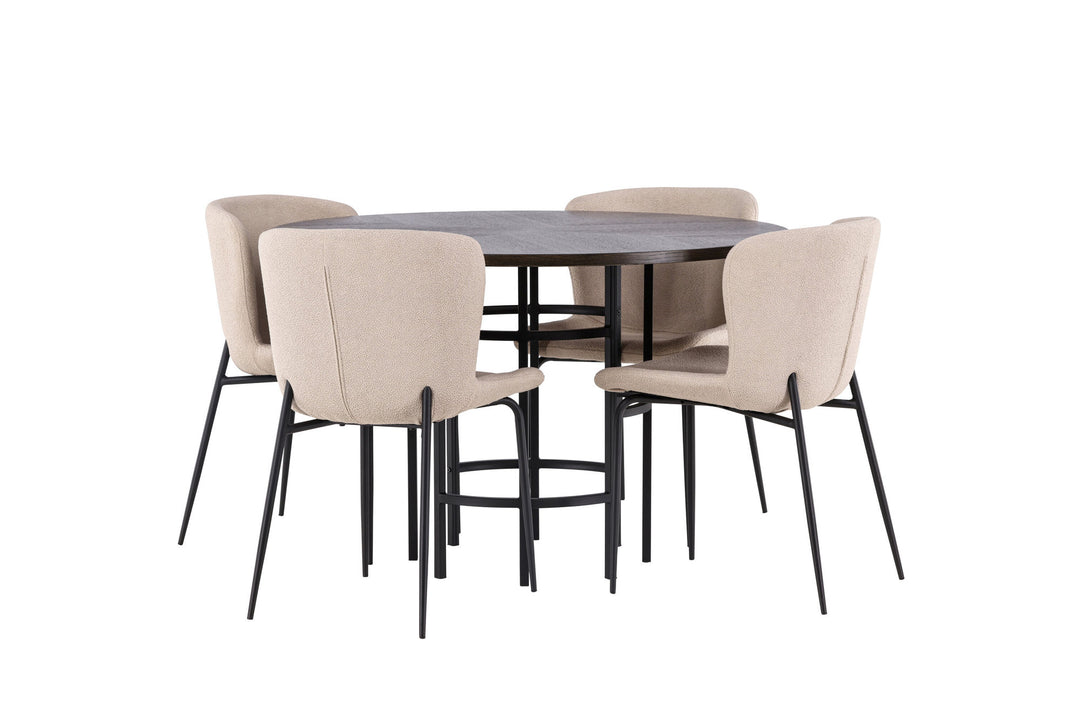 Venture Home Copenhagen Dining Table - Black / Mocca Veneer +Modesto Dining Chair - Beige / Beige Boucle _4