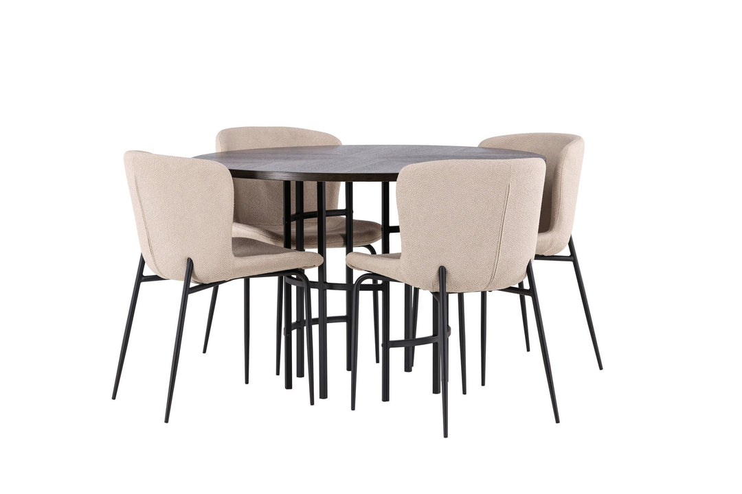 Venture Home Copenhagen Dining Table - Black / Mocca Veneer +Modesto Dining Chair - Beige / Beige Boucle _4