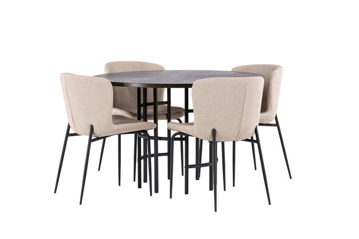 Venture Home Copenhagen Dining Table - Black / Mocca Veneer +Modesto Dining Chair - Beige / Beige Boucle _4