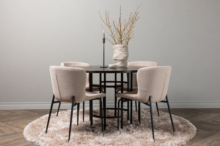 Venture Home Copenhagen Dining Table - Black / Mocca Veneer +Modesto Dining Chair - Beige / Beige Boucle _4