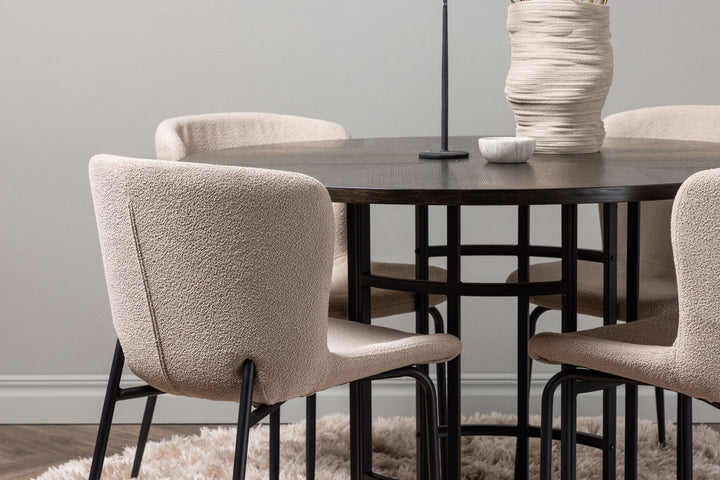 Venture Home Copenhagen Dining Table - Black / Mocca Veneer +Modesto Dining Chair - Beige / Beige Boucle _4