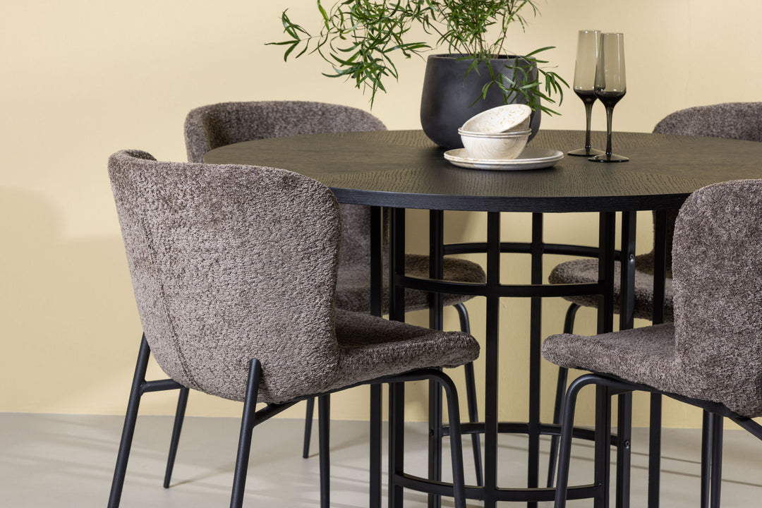 Venture Home Copenhagen Dining Table - Black / Black Veneer +Modesto Dining Chair - Grey / Smoked Black Boucle _4