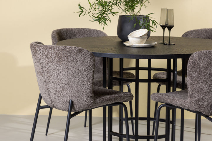 Venture Home Copenhagen Dining Table - Black / Black Veneer +Modesto Dining Chair - Grey / Smoked Black Boucle _4