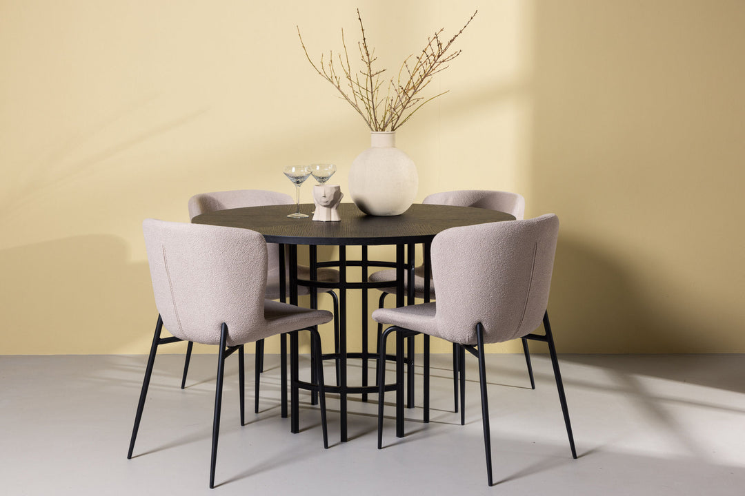 Venture Home Copenhagen Dining Table - Black / Black Veneer +Modesto Dining Chair - Beige / Beige Boucle _4