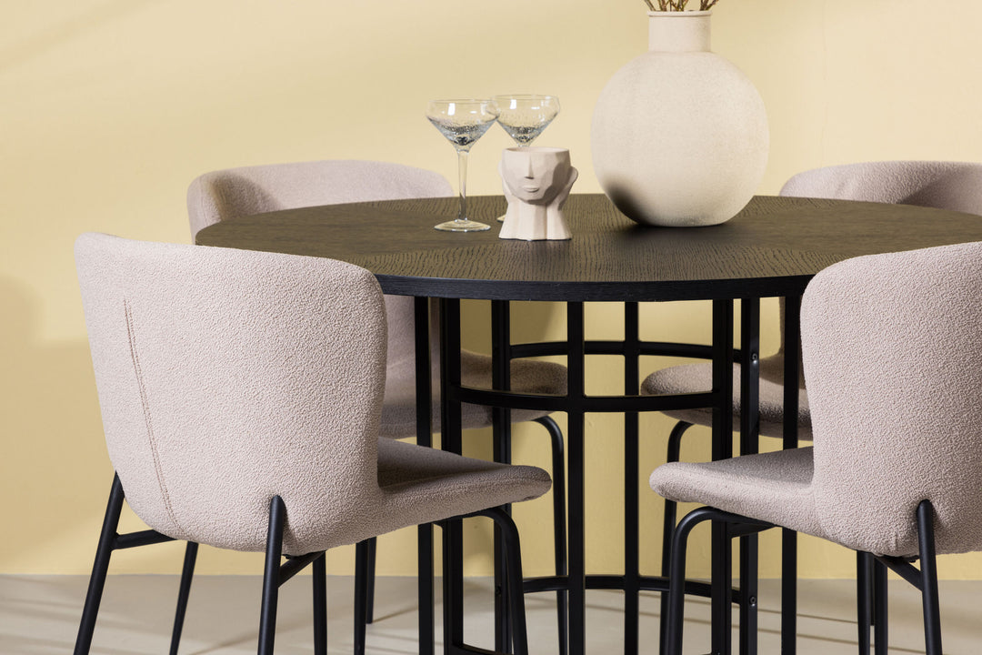 Venture Home Copenhagen Dining Table - Black / Black Veneer +Modesto Dining Chair - Beige / Beige Boucle _4