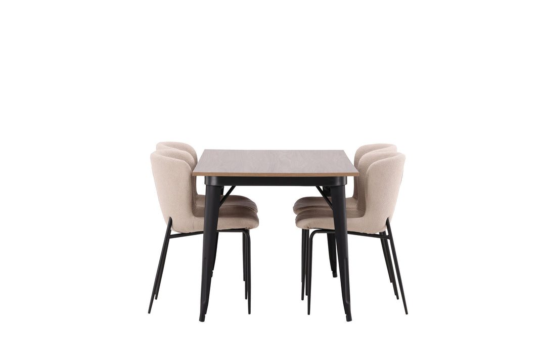 Venture Home Tempe Dining Table - Black / Walnut MDF +Modesto Dining Chair - Grey / Smoked Black Boucle _4
