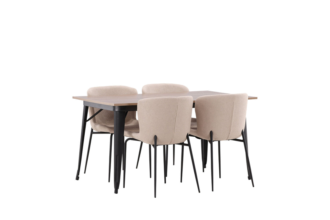 Venture Home Tempe Dining Table - Black / Walnut MDF +Modesto Dining Chair - Grey / Smoked Black Boucle _4