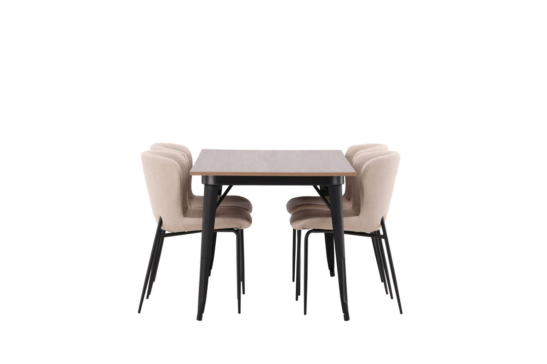 Venture Home Tempe Dining Table - Black / Walnut MDF +Modesto Dining Chair - Grey / Smoked Black Boucle _4