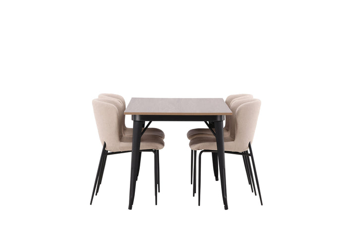Venture Home Tempe Dining Table - Black / Walnut MDF +Modesto Dining Chair - Grey / Smoked Black Boucle _4