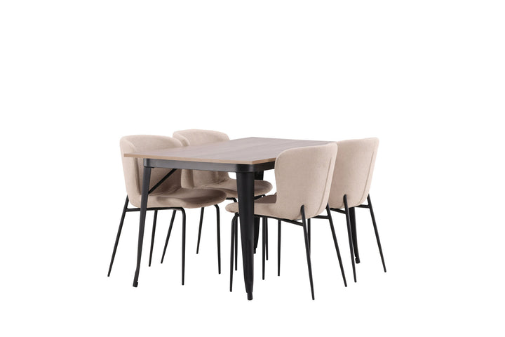 Venture Home Tempe Dining Table - Black / Walnut MDF +Modesto Dining Chair - Grey / Smoked Black Boucle _4